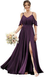 Women's Cold Shoulder Ruffle Sleeves Bridesmaid Dresses for Women 2025 Pleated Chiffon Formal Dresses with Slit