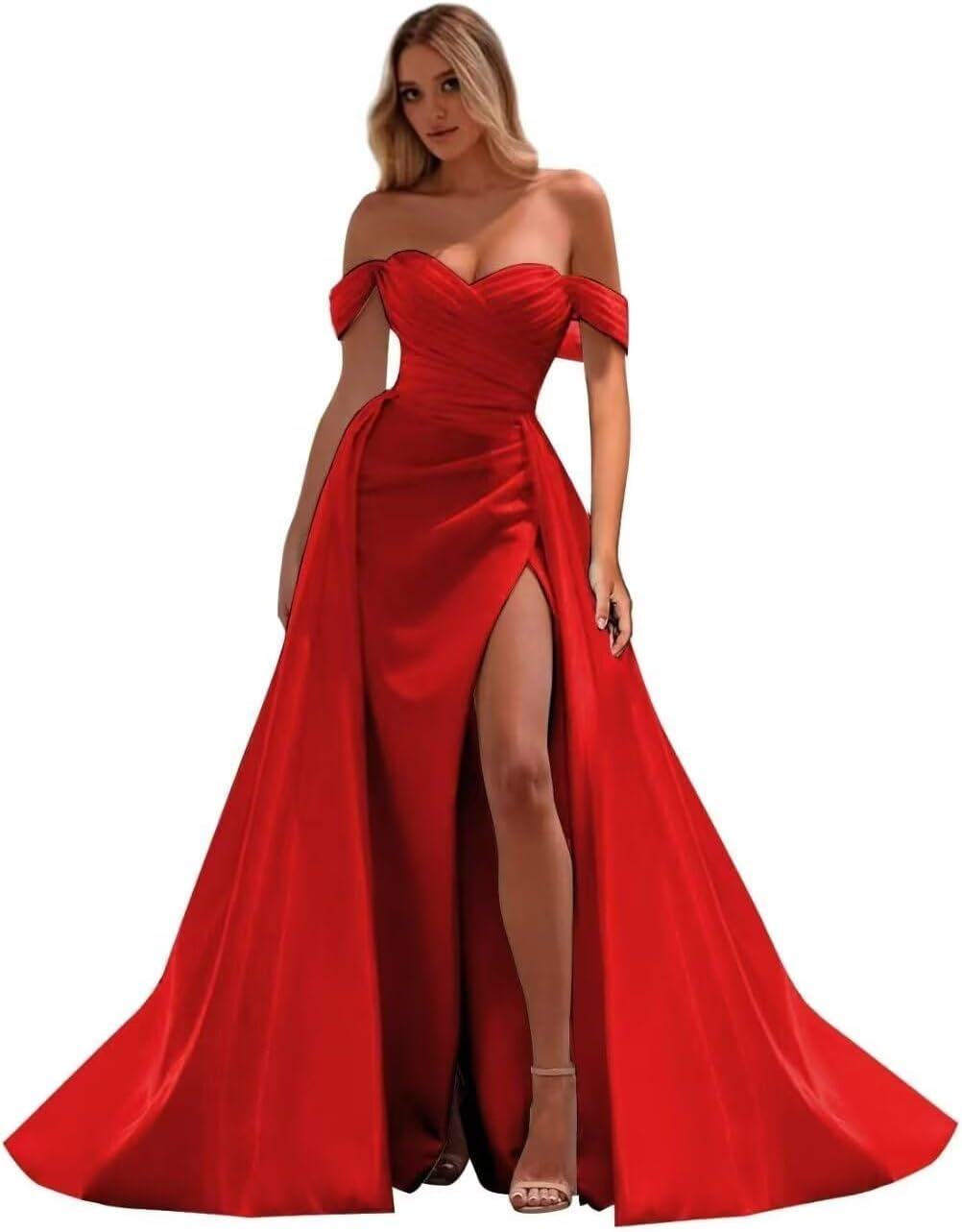 Off The Shoulder Prom Dress 2027 Long Ball Gown with Slit Mermaid Satin Formal Dresses for Women