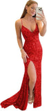 Vestido de fiesta con tirantes finos y lentejuelas, vestido de noche de sirena brillante con abertura, vestidos largos para mujer 2024 