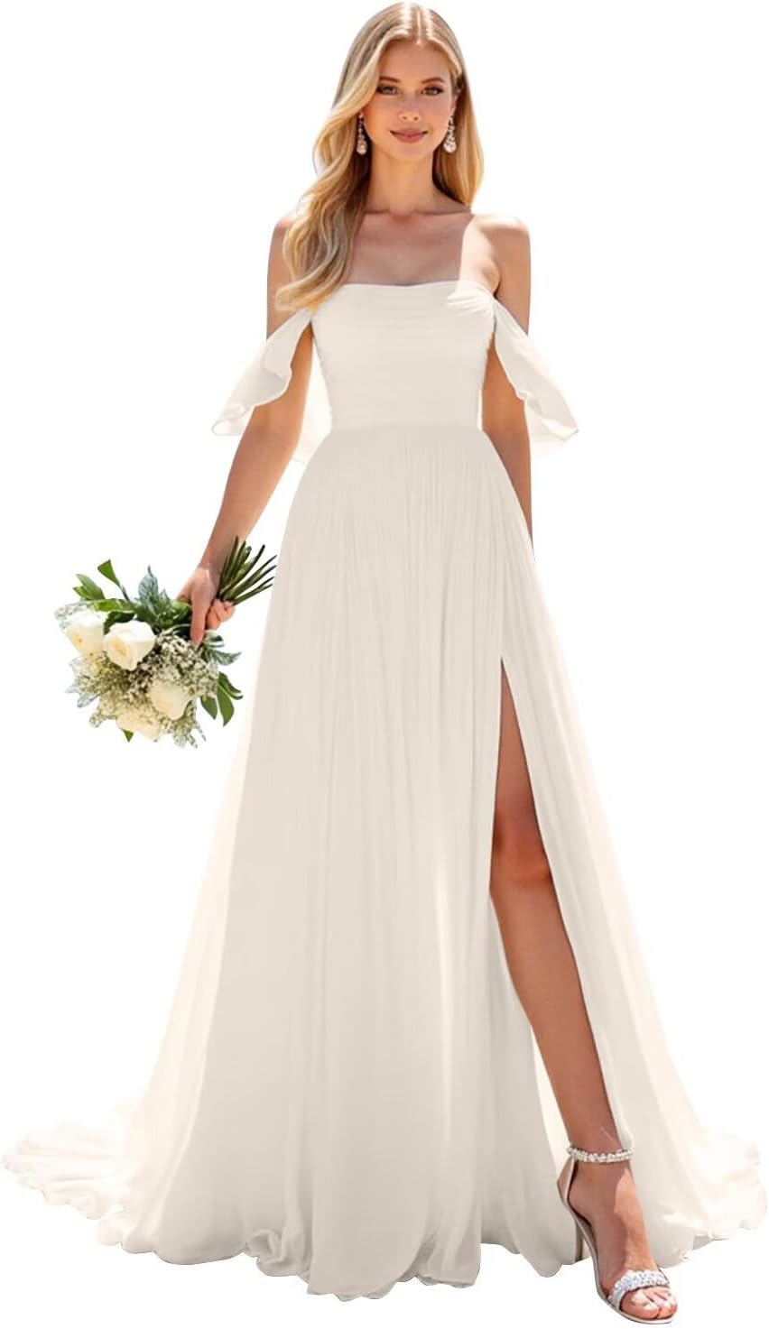 Kingbridal Gowns Lace Appliques Wedding Dresses for Bride Long V Neck Tulle Chiffon A-line Sleeveless Bridal Ball Gown for Women