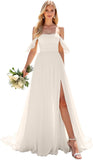 Kingbridal Gowns Lace Appliques Wedding Dresses for Bride Long V Neck Tulle Chiffon A-line Sleeveless Bridal Ball Gown for Women