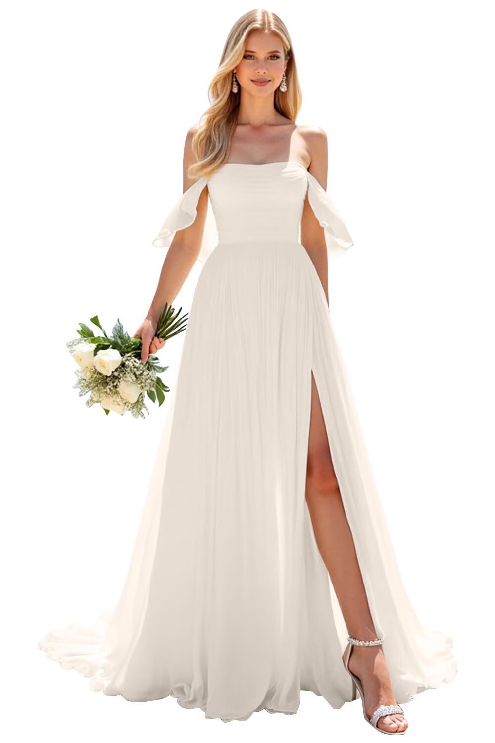 Kingbridal Gowns Lace Appliques Wedding Dresses for Bride Long V Neck Tulle Chiffon A-line Sleeveless Bridal Ball Gown for Women