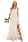 Kingbridal Gowns Lace Appliques Wedding Dresses for Bride Long V Neck Tulle Chiffon A-line Sleeveless Bridal Ball Gown for Women