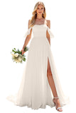 Kingbridal Gowns Lace Appliques Wedding Dresses for Bride Long V Neck Tulle Chiffon A-line Sleeveless Bridal Ball Gown for Women