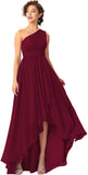 Women's One Shoulder Bridesmaid Dresses High Low Chiffon Formal Party Gowns with Pockets