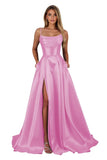 Satin Prom Dresses for Teens Long A-Line Cowl Neck Formal Evening Gown with Slit 2026 Maxi Ball Gowns