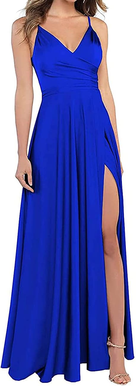 Lange Brautjungfernkleider für Frauen, formelle Satin-Spaghettiträger, Abschlussball- und Abendkleider 