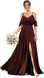 Women's Cold Shoulder Ruffle Sleeves Bridesmaid Dresses for Women 2025 Pleated Chiffon Formal Dresses with Slit