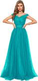 Schulterfreies Ballkleid, langes Ballkleid für Damen, A-Linie, Herzausschnitt, mehrlagiges Tüllkleid für Hochzeit, Abendparty 