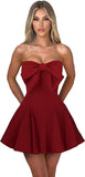 Women's Elegant Bow Strapless Homecoming Dress A Line Swing Tube Mini Dress Short Evening Party Prom Dress