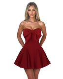 Women's Elegant Bow Strapless Homecoming Dress A Line Swing Tube Mini Dress Short Evening Party Prom Dress