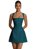 Satin Homecoming Dresses for Teens Square Neck Short Prom Dress Pleated A Line Corset Mini Cocktail Party Gown