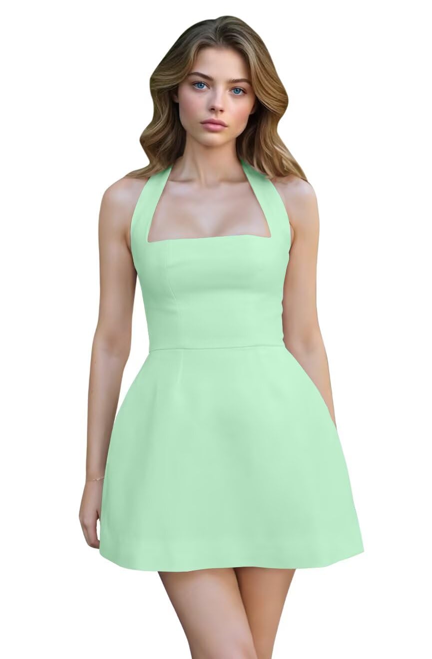 Satin Halter Homecoming Dresses for Teens Short Prom Dress 2027 Mini Formal Evening Cocktail Gowns with Pockets