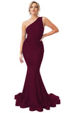 Womens One Shoulder Mermaid Bridesmaid Dresses for Wedding Long Tight Ruched Prom Dresses Evening Formal Gowns