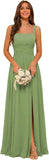 Square Neck Bridesmaid Dress Spaghetti Straps Chiffon Long Formal Dress for Women