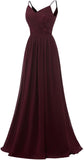 Women's Lace Chiffon Bridesmaid Dresses for Wedding Long Spaghetti Straps Bodice Formal Party Gown with Pockets