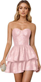 Jacquard Satin Homecoming Dresses 2026 Tiered Layed Aline Strapless Formal Cocktail Party Gown