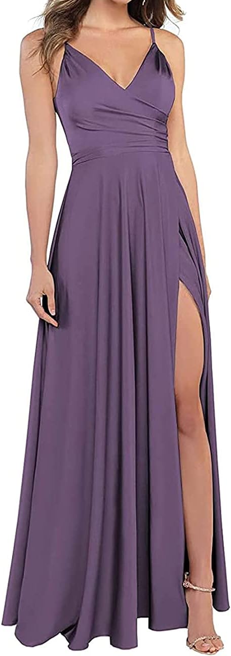 Lange Brautjungfernkleider für Frauen, formelle Satin-Spaghettiträger, Abschlussball- und Abendkleider 