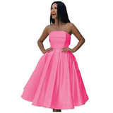 Tea Length Satin Cocktail Party Dresses for Women, Strapless Formal Evening Prom Gown Homecoming Graduation Dresses