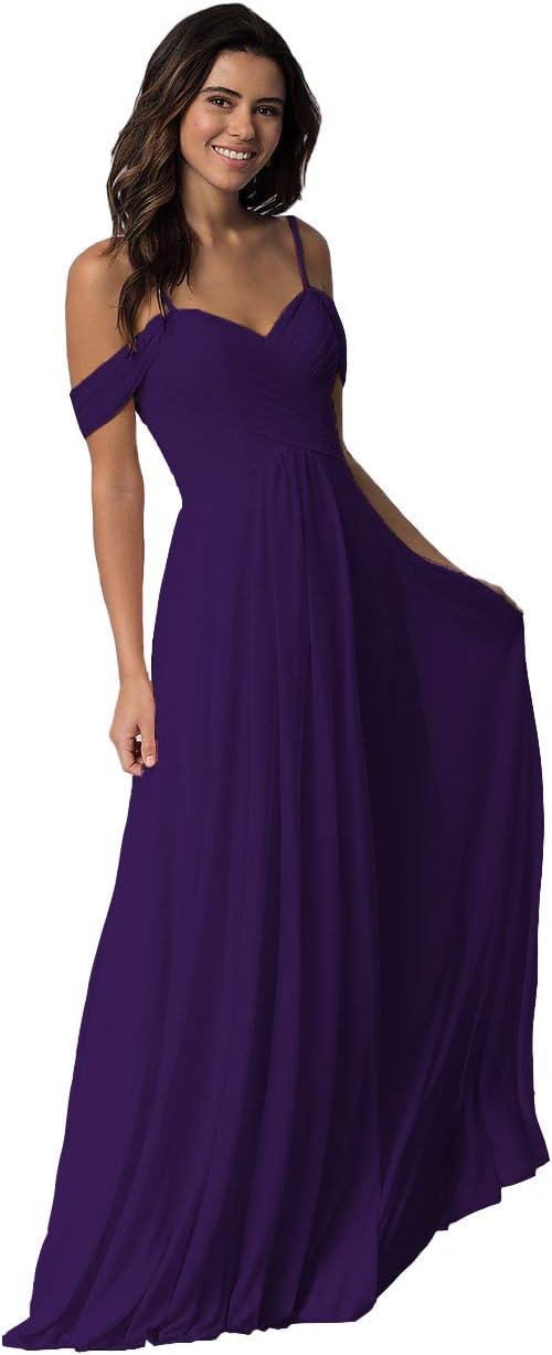 Schulterfreies Chiffon-Brautjungfernkleid mit Taschen für die Hochzeit 