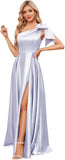 One Shoulder Bridesmaid Dresses for Women 2027 Long Satin A-line Formal Evening Party Dress with Slit