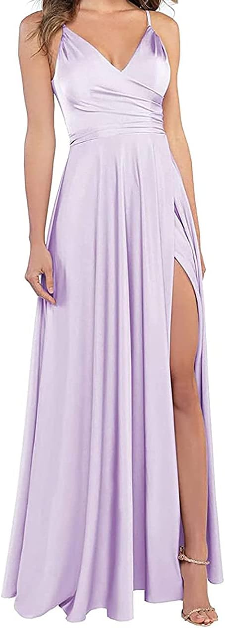 Lange Brautjungfernkleider für Frauen, formelle Satin-Spaghettiträger, Abschlussball- und Abendkleider 