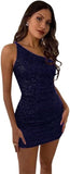 Women's Bodycon Homecoming Dress for Juniors Sequin One Shoulder Backless Mini Cocktail Party Dress