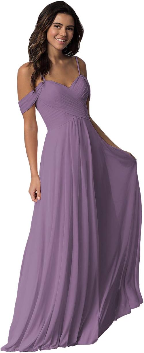 Schulterfreies Chiffon-Brautjungfernkleid mit Taschen für die Hochzeit 