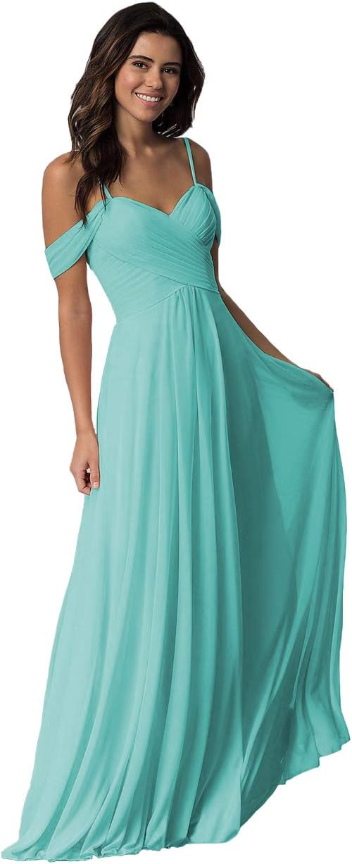 Schulterfreies Chiffon-Brautjungfernkleid mit Taschen für die Hochzeit 