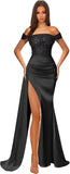 Off Shoulder Sequin Prom Dresses for Women 2027 Long Mermaid Tight Satin Formal Evening Party Dress with Slit