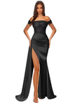 Off Shoulder Sequin Prom Dresses for Women 2027 Long Mermaid Tight Satin Formal Evening Party Dress with Slit