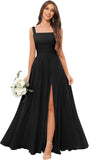 Kingbridal Chiffon A-line Bridesmaid Dresses for Women 2027 Long Square Neck Pleated Formal Evening Party Dress with Slit