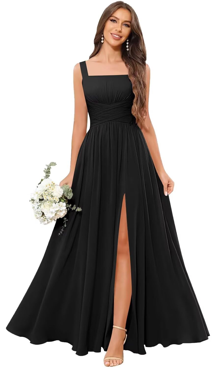 Kingbridal Chiffon A-line Bridesmaid Dresses for Women 2027 Long Square Neck Pleated Formal Evening Party Dress with Slit