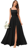 Kingbridal Chiffon A-line Bridesmaid Dresses for Women 2027 Long Square Neck Pleated Formal Evening Party Dress with Slit