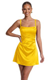 Satin Homecoming Dresses for Teens 2026 Spaghetti Straps Short Prom Dress A-line Pleated Cocktail Party Gowns