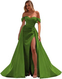 Off The Shoulder Prom Dress 2027 Long Ball Gown with Slit Mermaid Satin Formal Dresses for Women