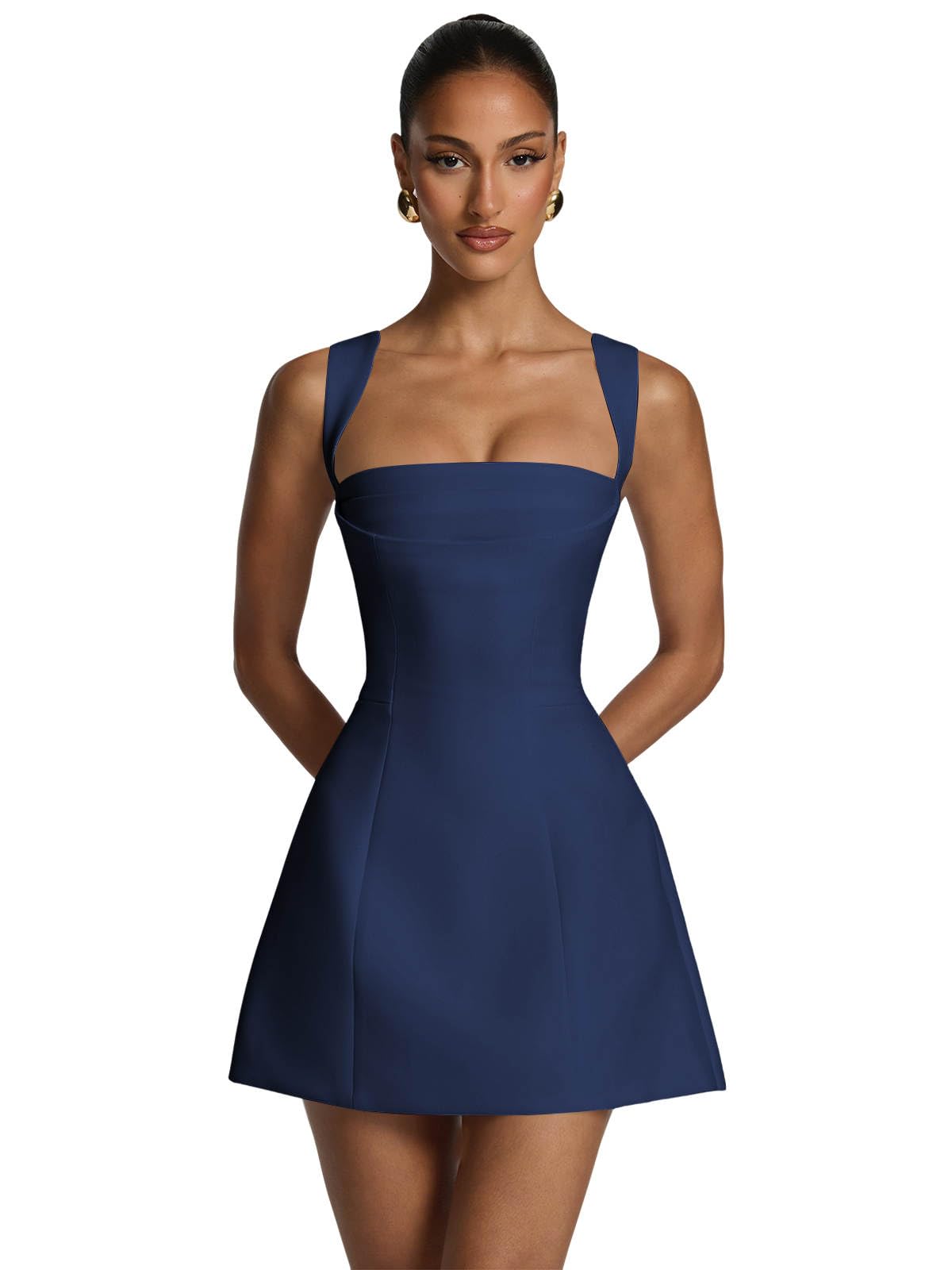 Satin Homecoming Dresses for Teens Square Neck Short Prom Dress Pleated A Line Corset Mini Cocktail Party Gown