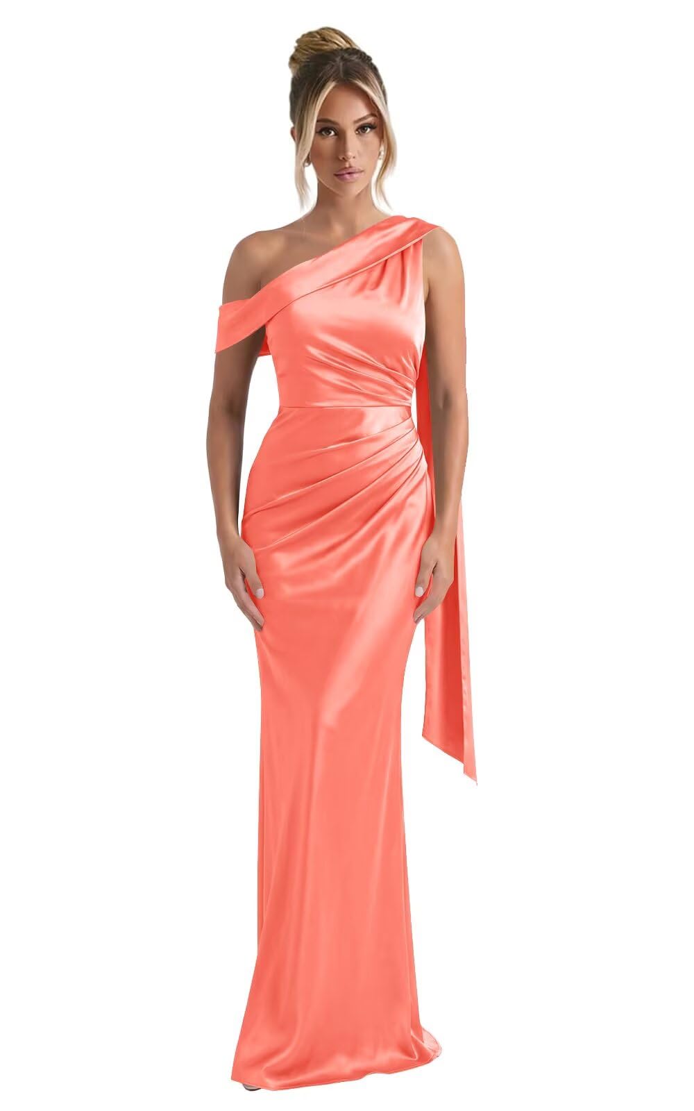 Kingbridal One Shoulder Bridesmaid Dresses for Women Mermaid Satin Formal Evening Maxi Dress