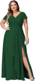 Vestidos de dama de honor de talla grande con mangas con volantes y bolsillos, vestido formal largo con escote en V y abertura. 