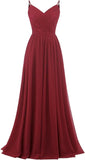 Women's Lace Chiffon Bridesmaid Dresses for Wedding Long Spaghetti Straps Bodice Formal Party Gown with Pockets