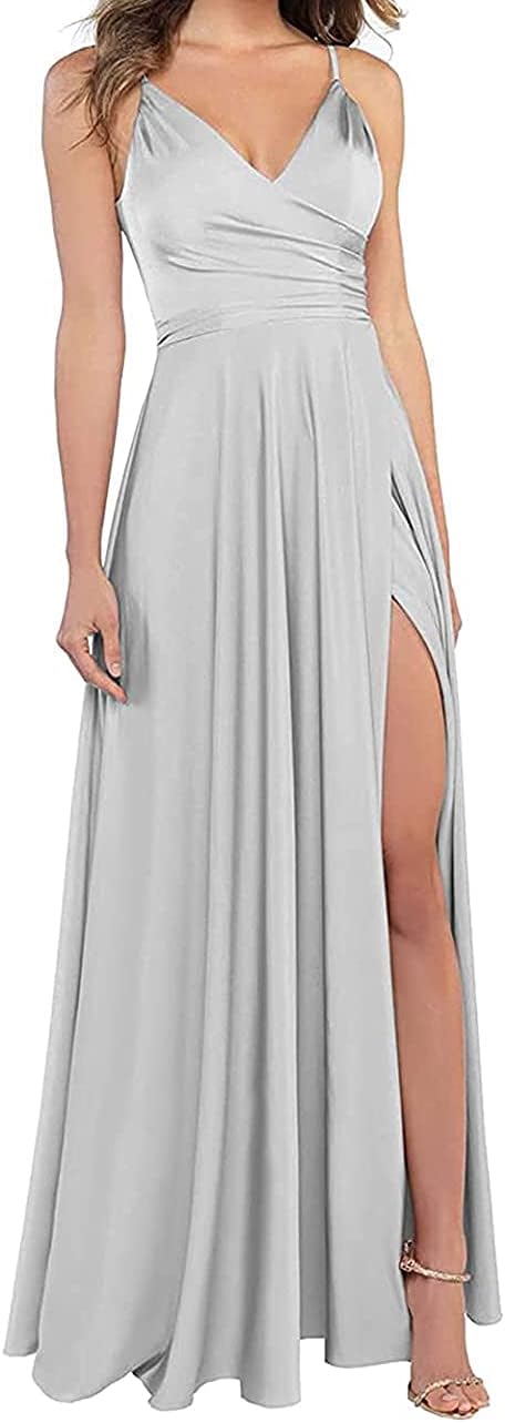 Lange Brautjungfernkleider für Frauen, formelle Satin-Spaghettiträger, Abschlussball- und Abendkleider 