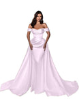 Mermaid Satin Prom Dresses for Women 2027 Long Off Shoulder Ruched Corset Formal Evening Dress Detachable Train