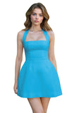 Satin Halter Homecoming Dresses for Teens Short Prom Dress 2027 Mini Formal Evening Cocktail Gowns with Pockets
