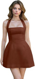 Satin Halter Homecoming Dresses for Teens Short Prom Dress 2027 Mini Formal Evening Cocktail Gowns with Pockets