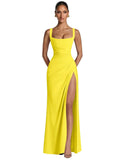 Kingbridal Mermaid Bridesmaid Dresses for Women Square Neck Formal Dress with Slit