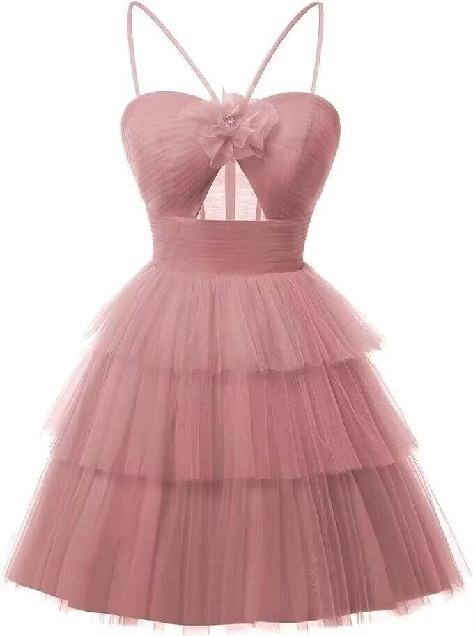 Tulle Homecoming Dresses 2027 Layered Spaghetti Straps Short Prom Dress A-Line Prom Cocktail Party Gown