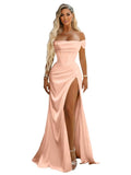 Off Shoulder Mermaid Prom Dresses with Slit 2027 Long Satin Pleated Formal Dress for Women Evening Party