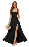 Chiffon Bridesmaid Dresses for Women Long Spaghetti Straps A-line Pleated Formal Evening Party Gowns with Pockets