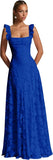 Ruched Jacquard Prom Dresses for Women Teens Ruffle Strap Floral Maxi Formal Dress Evening Gown