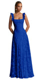 Ruched Jacquard Prom Dresses for Women Teens Ruffle Strap Floral Maxi Formal Dress Evening Gown